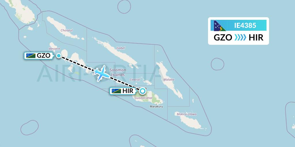 IE4385 Solomon Airlines Flight Map: Gizo to Honiara