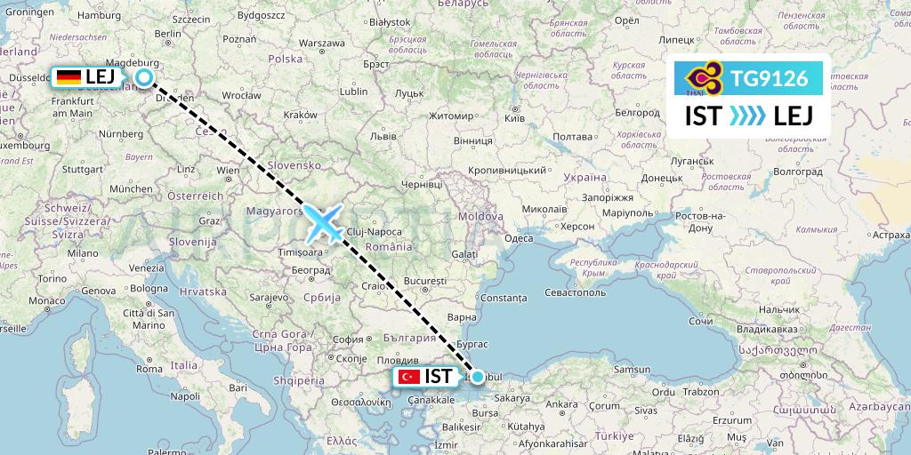 TG9126 Thai Airways Flight Map: Istanbul to Leipzig