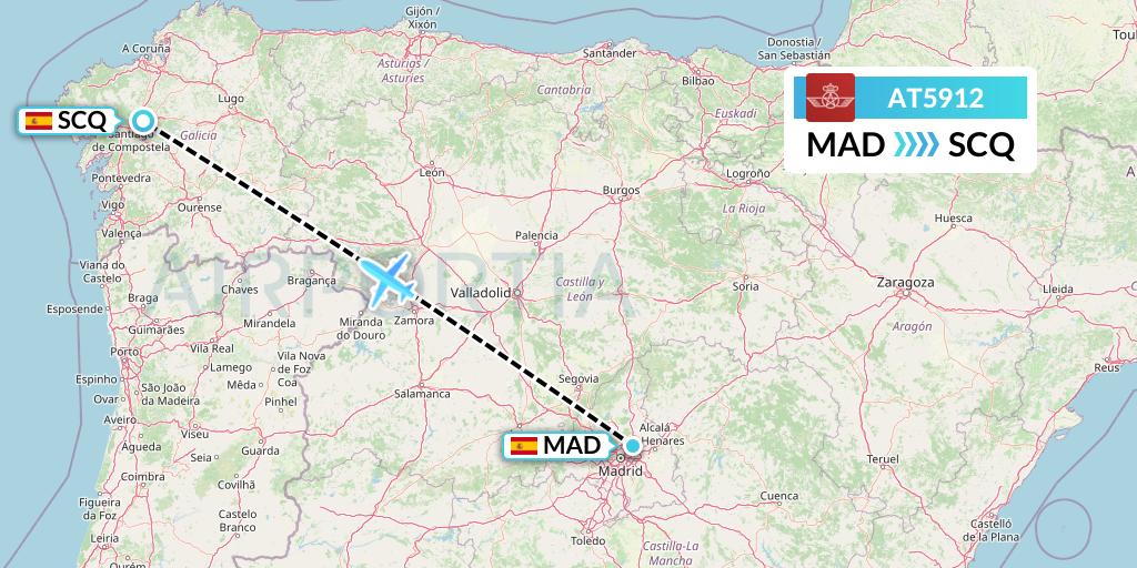 AT5912 Royal Air Maroc Flight Map: Madrid to Santiago