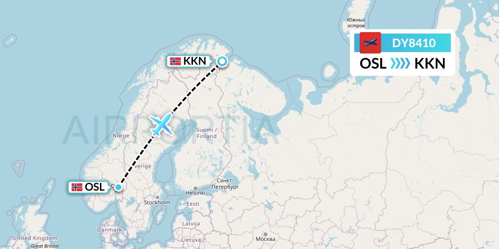 DY8410 Norwegian Flight Map: Oslo to Kirkenes