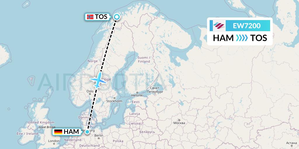 EW7200 Eurowings Flight Map: Hamburg to Tromso
