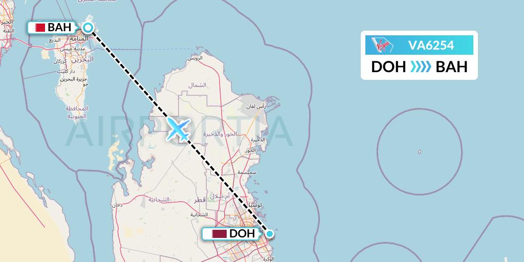 VA6254 Virgin Australia Flight Map: Doha to Bahrain