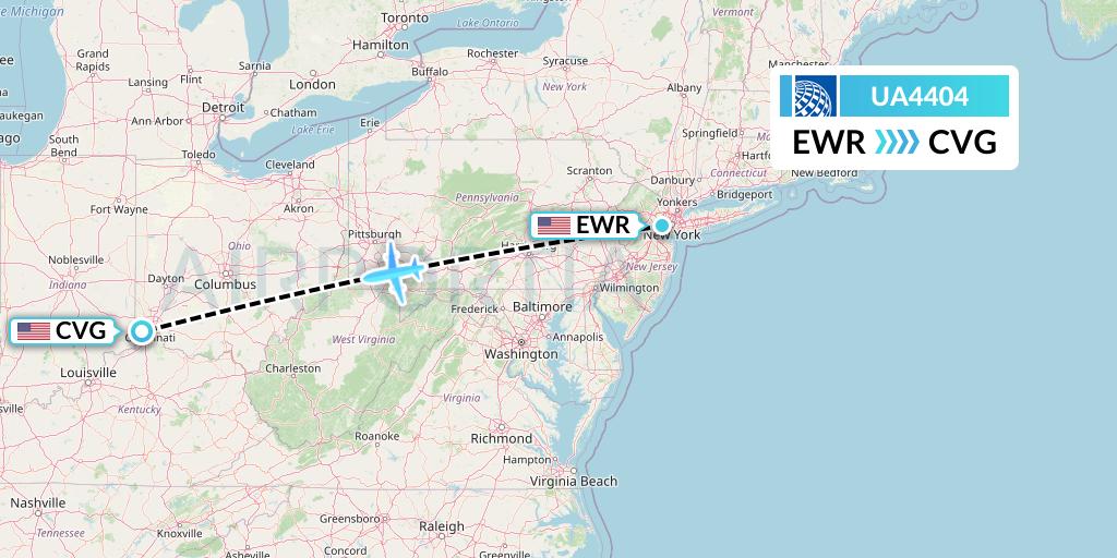UA4404 United Airlines Flight Map: New York to Cincinnati