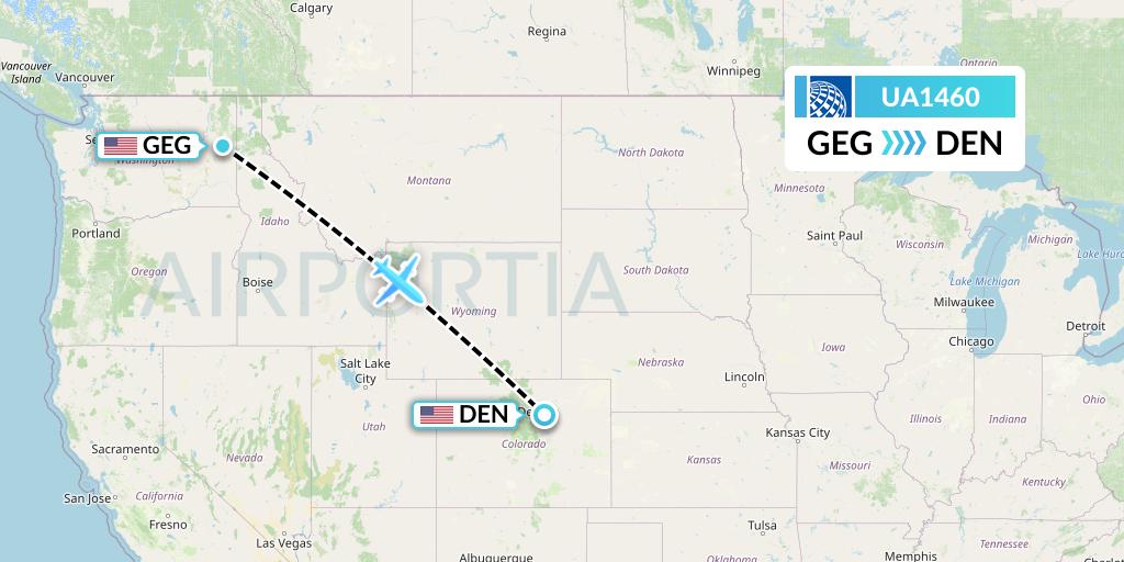 UA1460 United Airlines Flight Map: Spokane to Denver