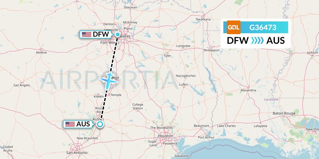 G36473 GOL Transportes Aeros Flight Map: Dallas to Austin
