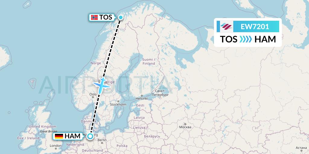 EW7201 Eurowings Flight Map: Tromso to Hamburg