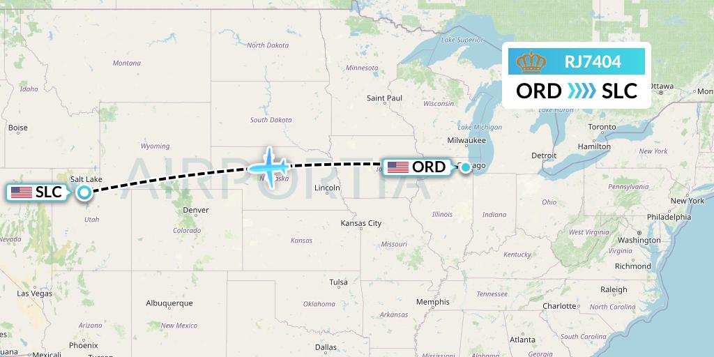 RJ7404 Royal Jordanian Flight Map: Chicago to Salt Lake City