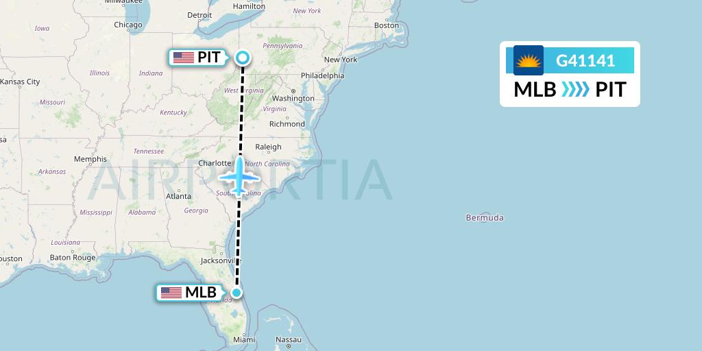 G41141 Allegiant Air Flight Map: Melbourne to Pittsburgh