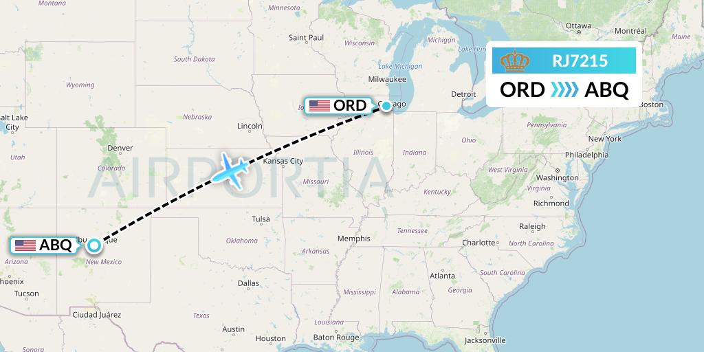 RJ7215 Royal Jordanian Flight Map: Chicago to Albuquerque