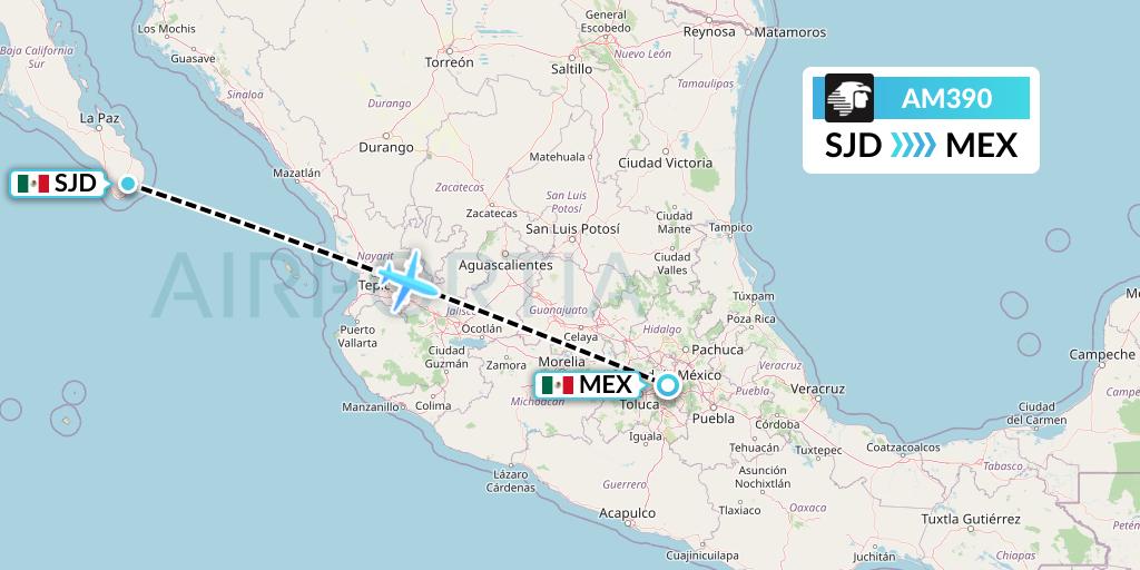 AM390 Aeromexico Flight Map: San Jose del Cabo to Mexico City