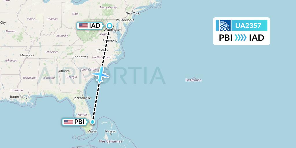 UA2357 United Airlines Flight Map: West Palm Beach to Washington