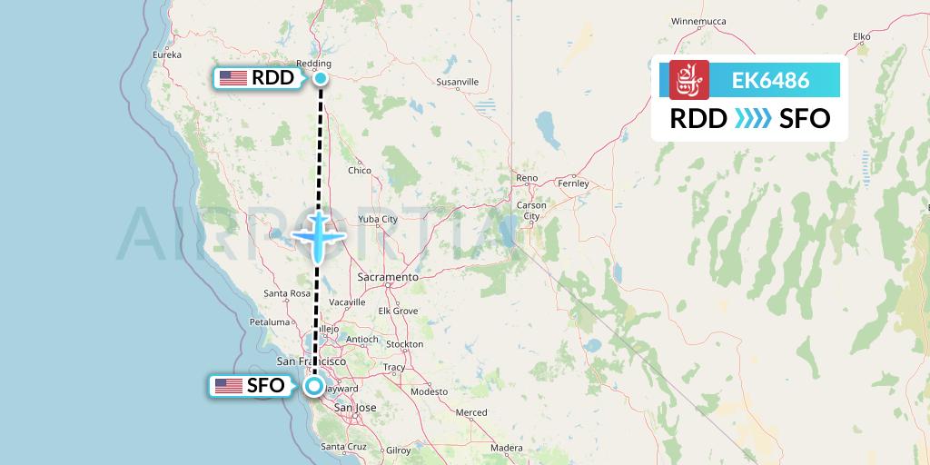 EK6486 Emirates Flight Map: Redding to San Francisco
