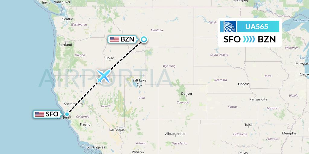 UA565 United Airlines Flight Map: San Francisco to Bozeman