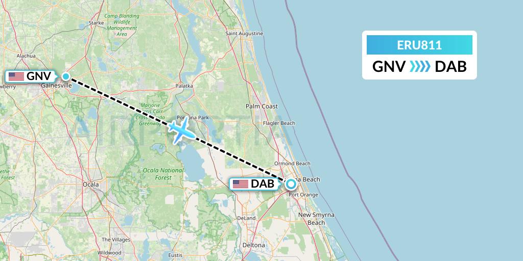 ERU811 Embry-riddle Aeronautical University Flight Map: Gainesville to Daytona Beach