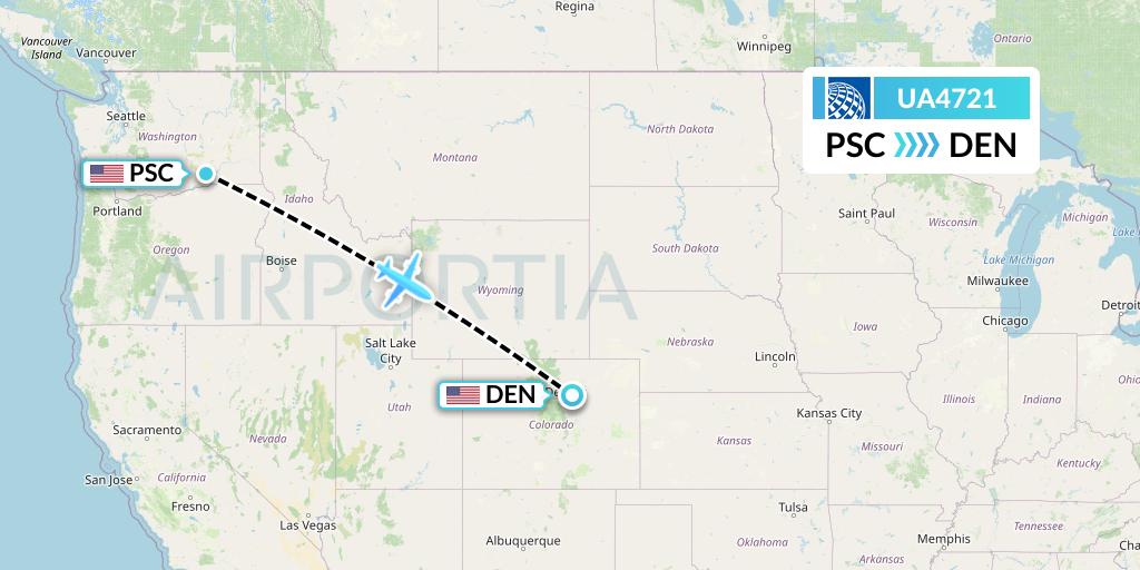 UA4721 United Airlines Flight Map: Pasco to Denver