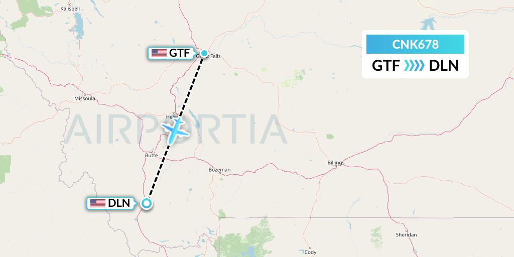 CNK678 Sunwest Aviation Flight Map: Great Falls to Dillon