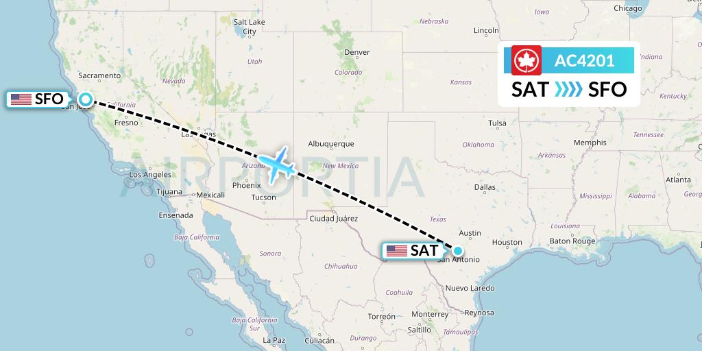 AC4201 Air Canada Flight Map: San Antonio to San Francisco