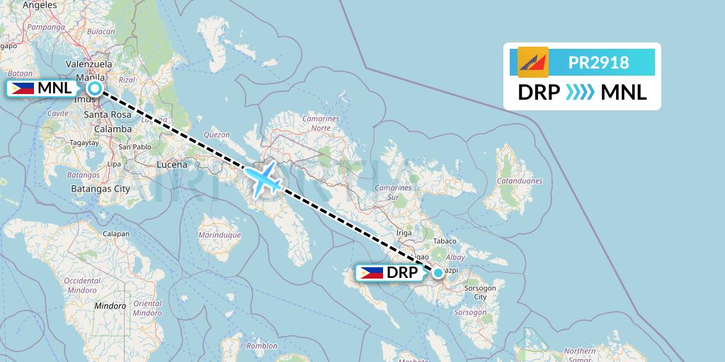 PR2918 Philippine Airlines Flight Map: Legazpi to Manila