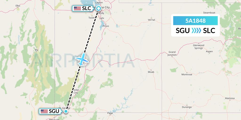 5A1848 Alpine Air Express Flight Map: St. George to Salt Lake City