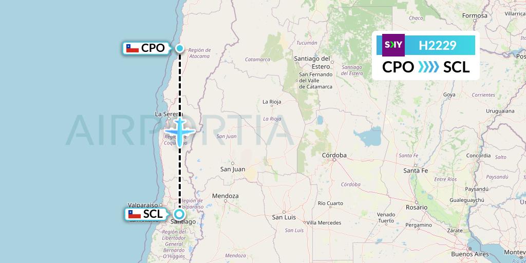 H2229 Sky Airline Flight Map: Copiapo to Santiago