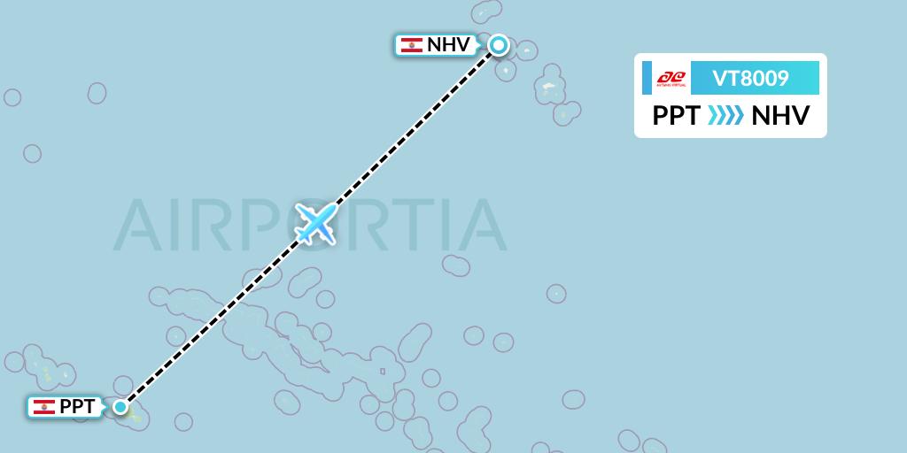 VT8009 Air Tahiti Flight Map: Papeete to Nuku Hiva