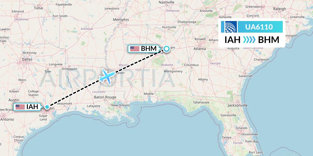 UA6110 United Airlines Flight Map: Houston to Birmingham