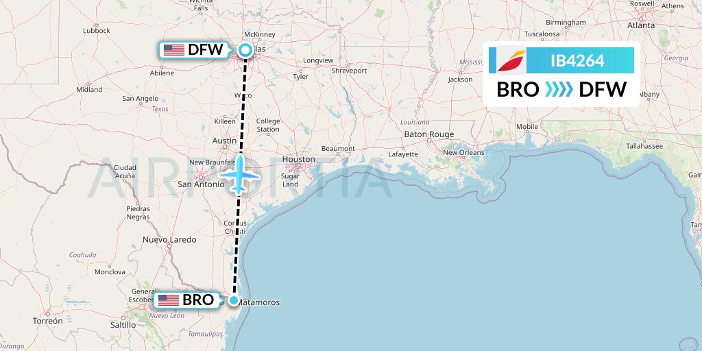 IB4264 Iberia Flight Map: Brownsville to Dallas