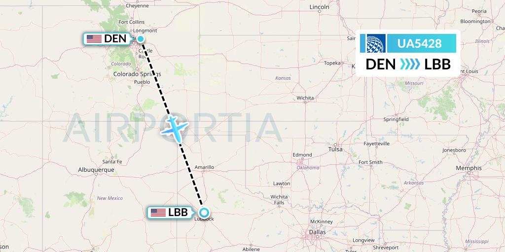 UA5428 United Airlines Flight Map: Denver to Lubbock