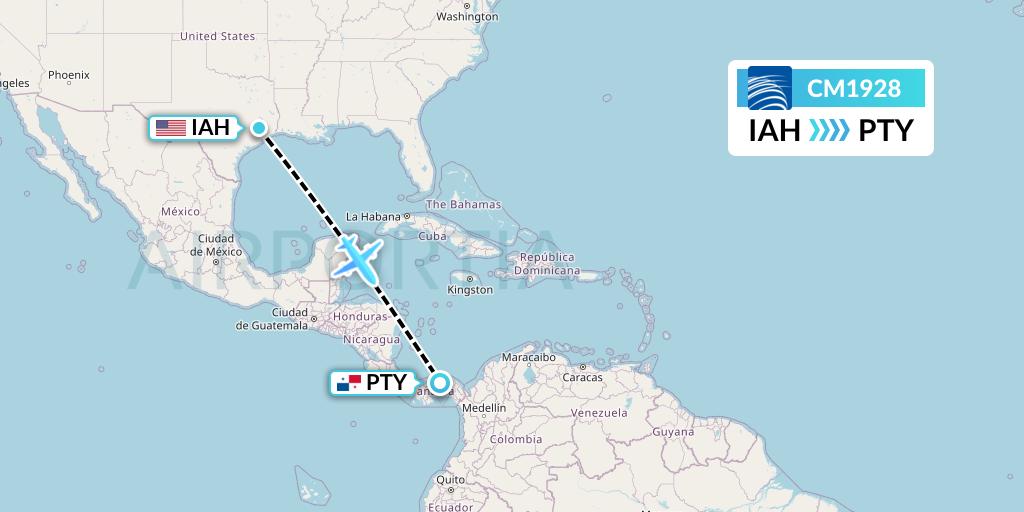 CM1928 Copa Airlines Flight Map: Houston to Panama City