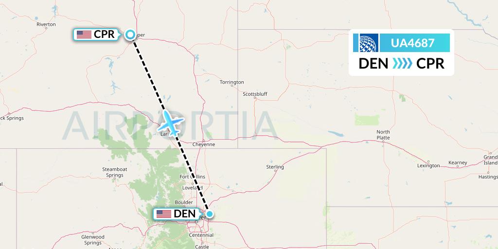 UA4687 United Airlines Flight Map: Denver to Casper