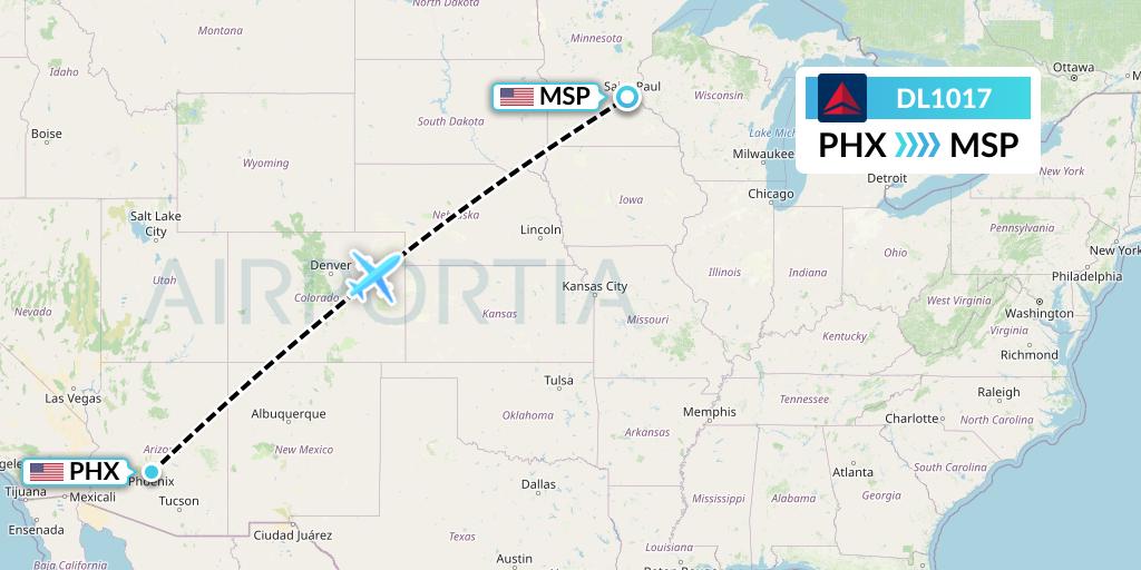DL1017 Delta Air Lines Flight Map: Phoenix to Minneapolis
