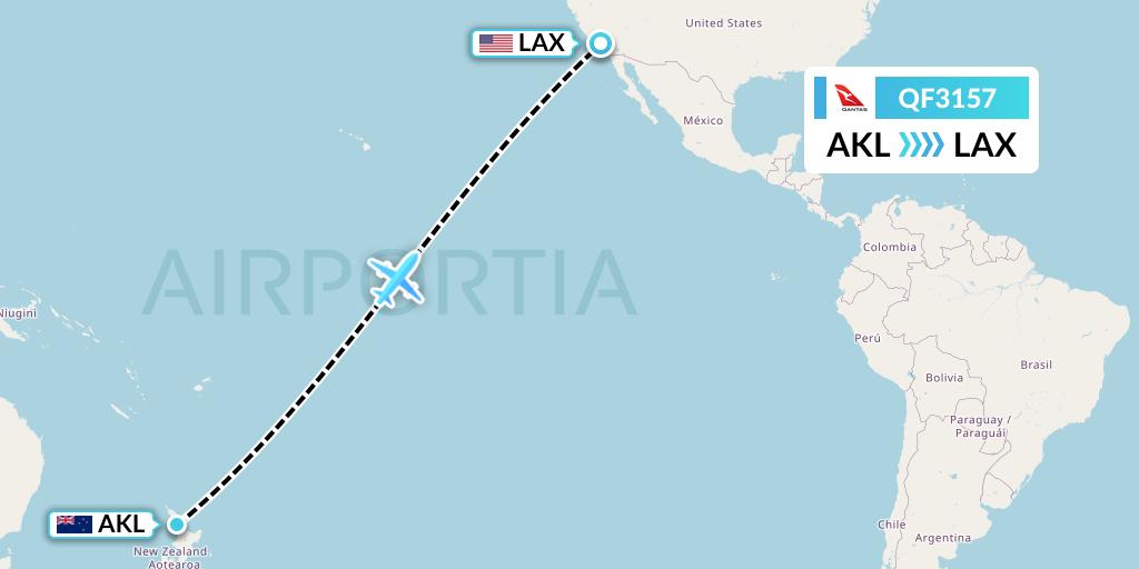 QF3157 Qantas Flight Map: Auckland to Los Angeles