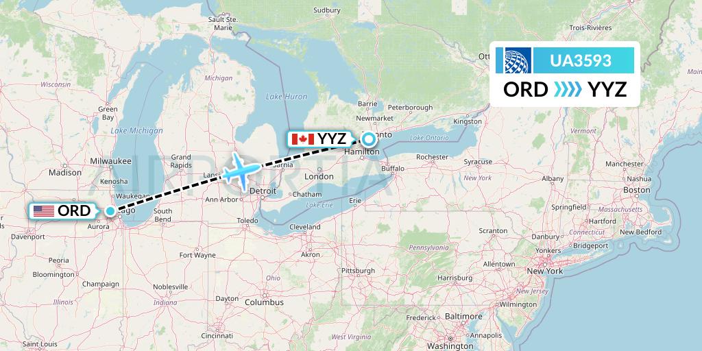 UA3593 United Airlines Flight Map: Chicago to Toronto