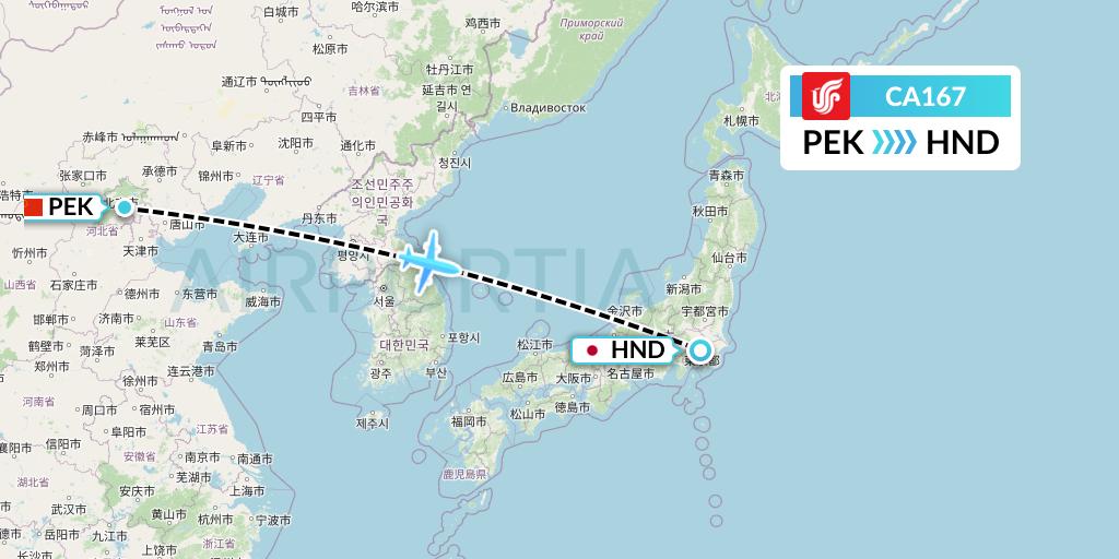CA167 Air China Flight Map: Beijing to Tokyo