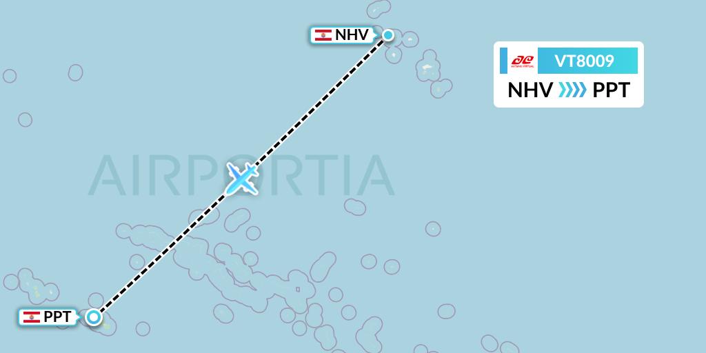 VT8009 Air Tahiti Flight Map: Nuku Hiva to Papeete