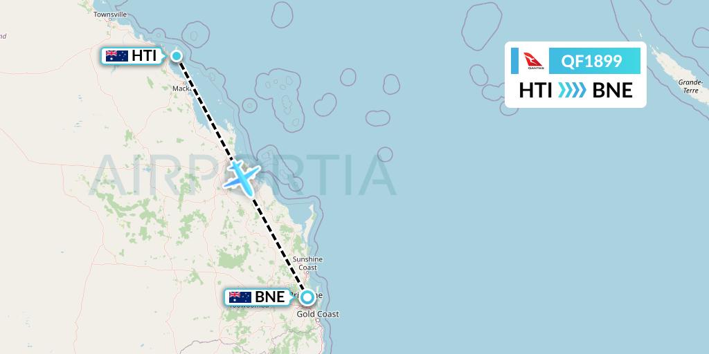 QF1899 Qantas Flight Map: Hamilton Island to Brisbane