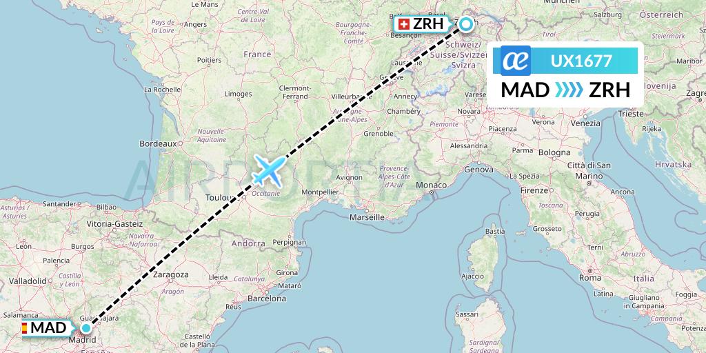 UX1677 Air Europa Flight Map: Madrid to Zurich