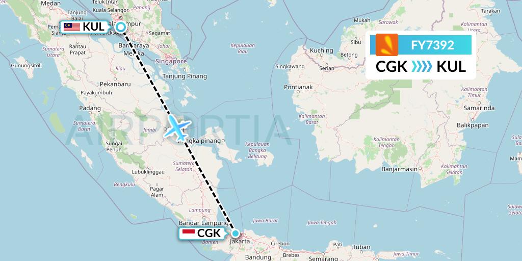 FY7392 Firefly Flight Map: Jakarta to Kuala Lumpur