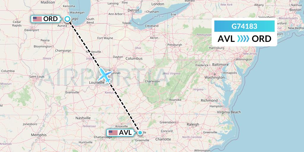 G74183 GoJet Flight Map: Asheville to Chicago