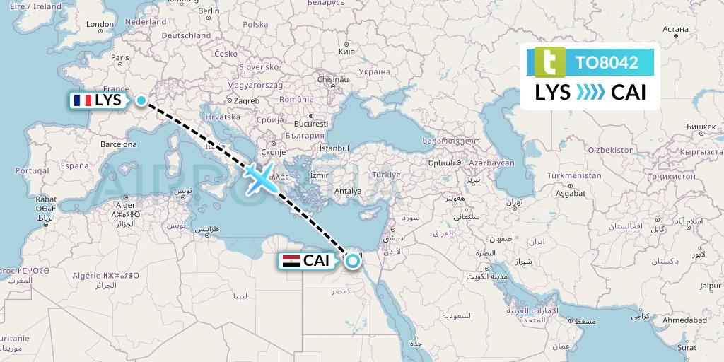 TO8042 Transavia France Flight Map: Lyon to Cairo