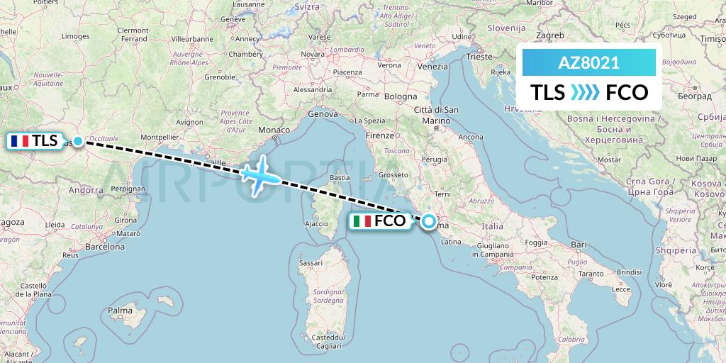 AZ8021 ITA Airways Flight Map: Toulouse to Rome