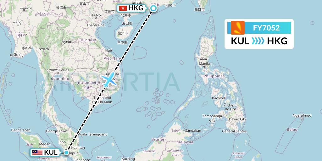 FY7052 Firefly Flight Map: Kuala Lumpur to Hong Kong