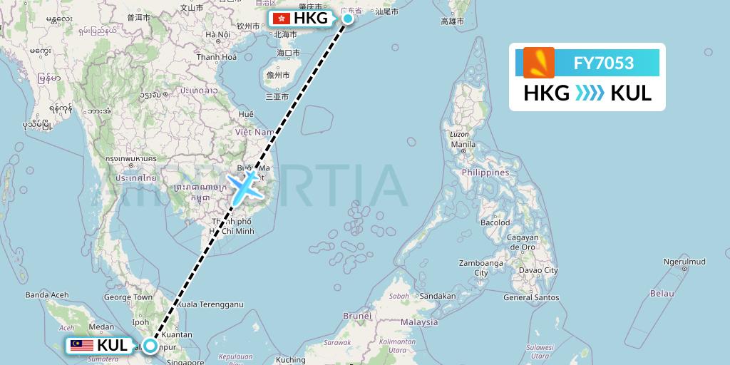 FY7053 Firefly Flight Map: Hong Kong to Kuala Lumpur