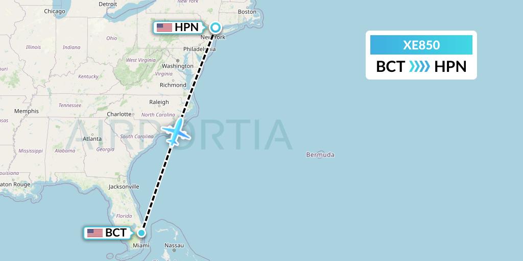 XE850 Jsx Flight Map: Boca Raton to White Plains