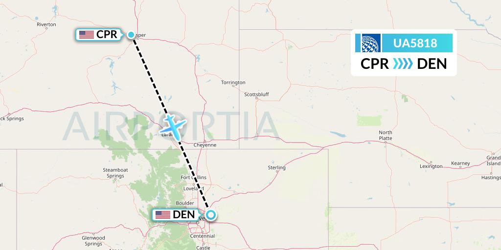 UA5818 United Airlines Flight Map: Casper to Denver