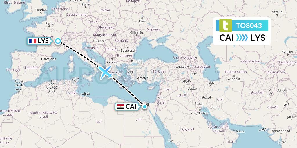 TO8043 Transavia France Flight Map: Cairo to Lyon
