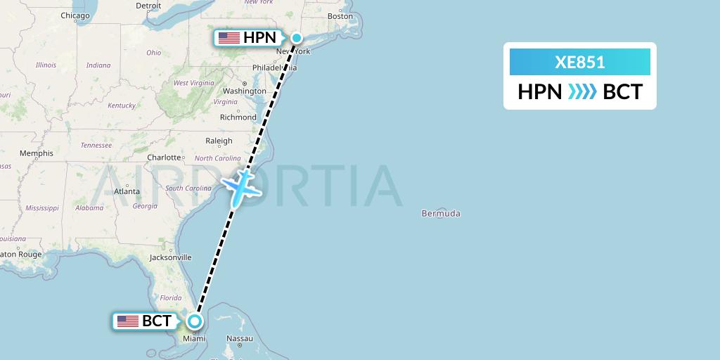 XE851 Jsx Flight Map: White Plains to Boca Raton