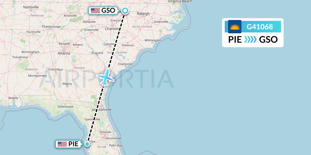 G41068 Allegiant Air Flight Map: St. Petersburg to Greensboro