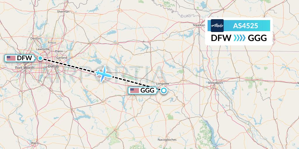 AS4525 Alaska Airlines Flight Map: Dallas to Longview