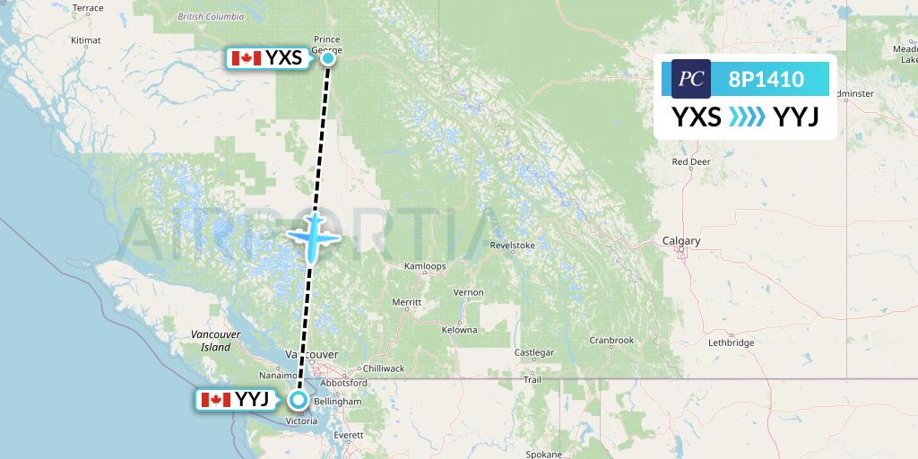 8P1410 Pacific Coastal Airlines Flight Map: Prince George to Victoria